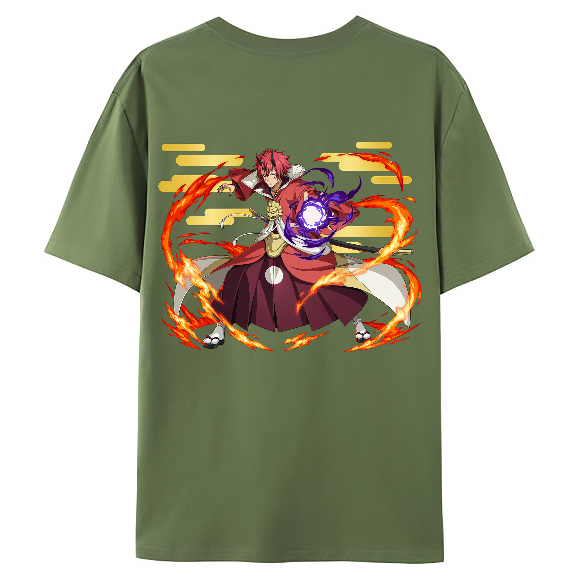 （画像用） 転スラ Regarding Reincarnated to Slime 綿100％ メンズ半袖Tシャツ（バックプリント） 通気性